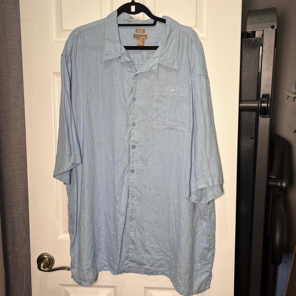 Bruno Pure Linen Mens 4XLT Blue‎ Button Down Shirt Short Sleeve Big and Tall